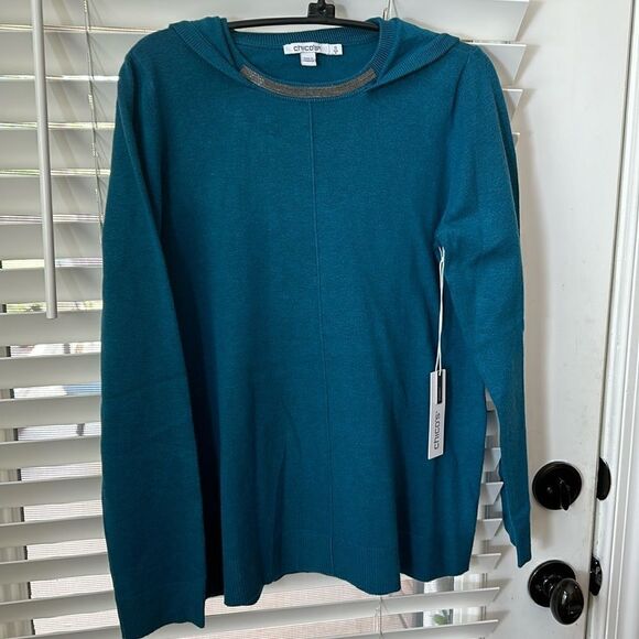 Chico’s Zenergy Cashmere Hooded Sweater teal - Picture 5 of 11